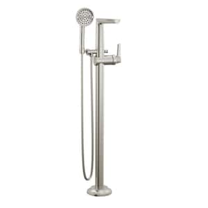 Galeon 1-Handle Floor-Mount Roman Tub Faucet Trim Kit in Lumicoat Stainless with Hand Shower (Valve Not Included)