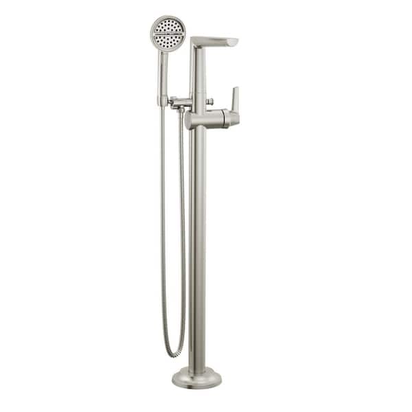 Delta Galeon 1-Handle Floor-Mount Roman Tub Faucet Trim Kit in Lumicoat Stainless with Hand Shower (Valve Not Included)