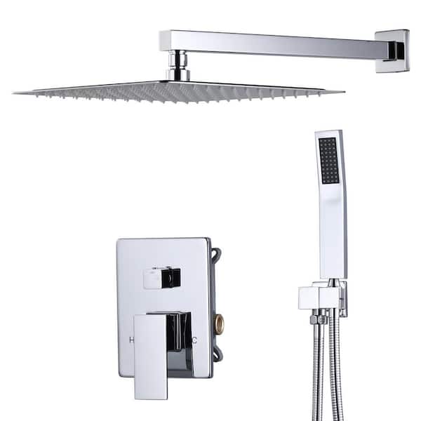 Single Handle 2-Spray Shower Faucet Set 1.8 GPM 12 in. Rain Shower Head and Handheld Spray with Valve in Polished Chrome