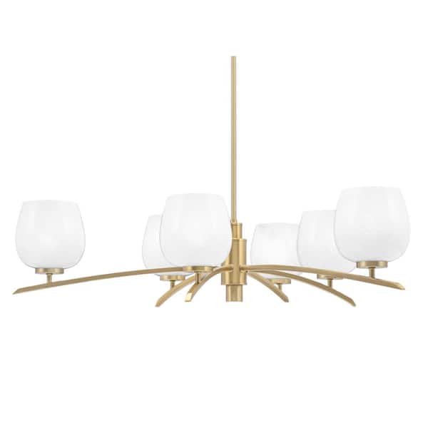 Unbranded Siena 31.75 in. 6 Light New Age Brass Chandelier with White Marble Glass Shades