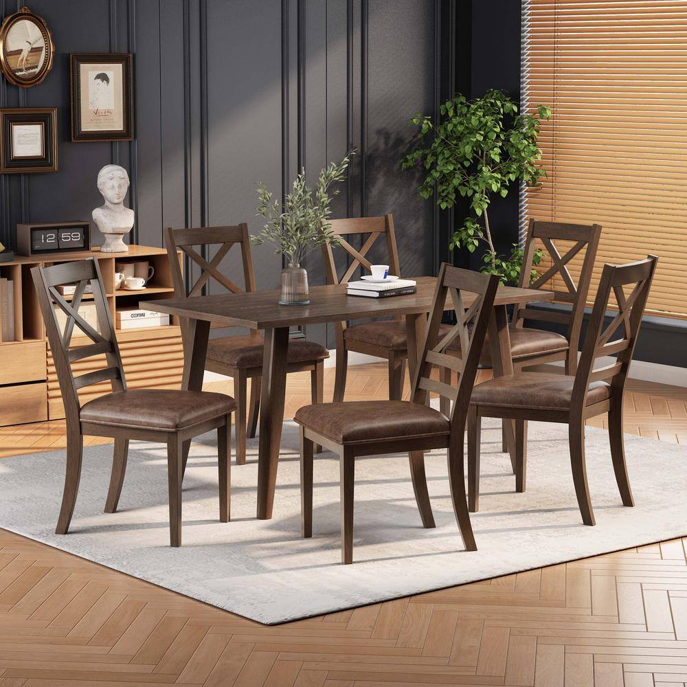 2-Piece Brown Outdoor Wood Dining Chair with Brown Cushions for Living Room