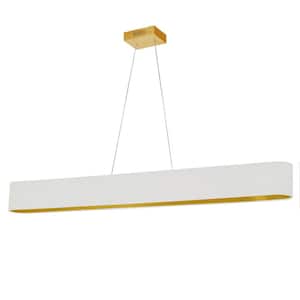 Aubrey 30-Watt Integrated LED Aged Brass Pendant with White and Gold Fabric Shade