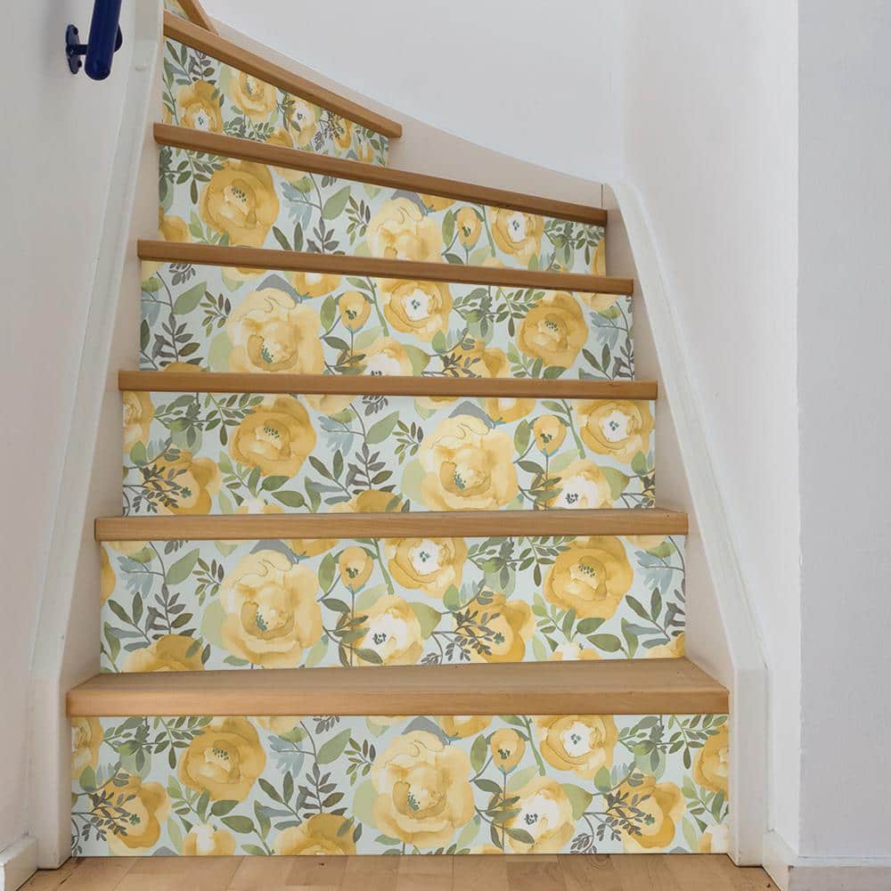 Peachy Keen Yellow Floral Vinyl Peel and Stick Wallpaper