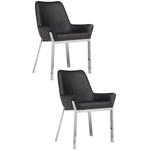 Black and Silver Faux Leather Metal Frame Dining Chair (Set of 2)