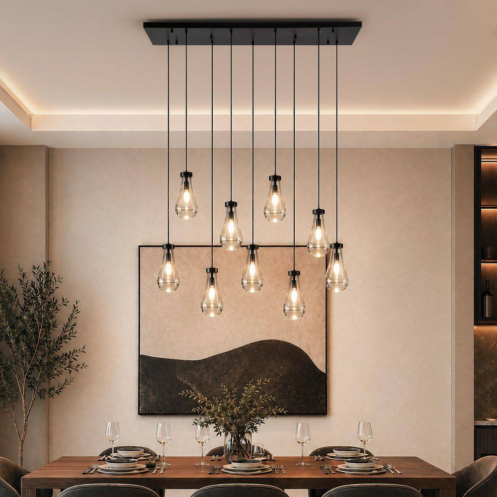 Luxury Modern Black 9-Light Clear Glass Waterdrop Chandelier for Living Room, Staircase, Dinner Room(Bulbs Not Included) price history on PriceWatchPro