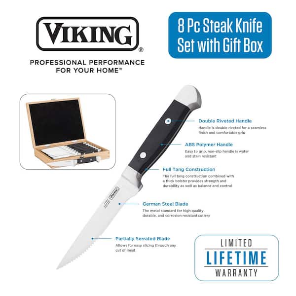 【未使用】VKING　ヴァイキングナイフ２本セット　さや付 Viking Steakhouse 8 Piece Stainless Steel Steak Knife Set with