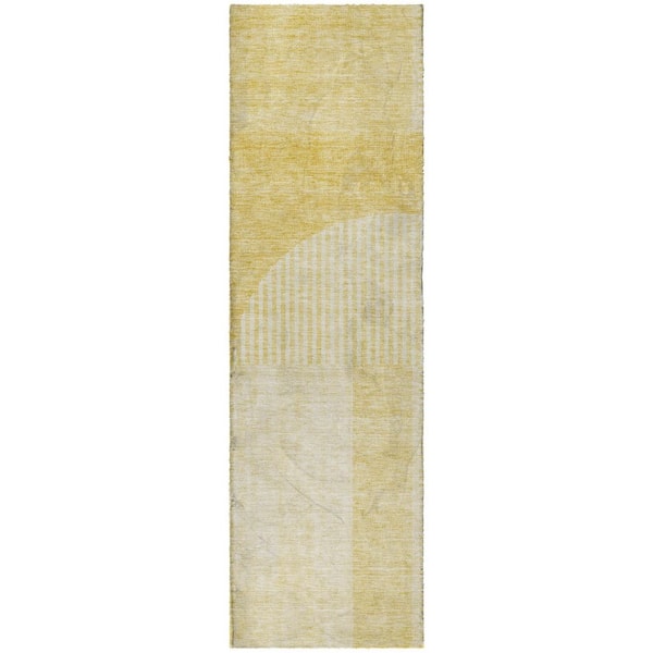 Dream Shag Premium Machine Washable Abstract ADS711 Gold 2 ft. x 7 ft. Runner Rug