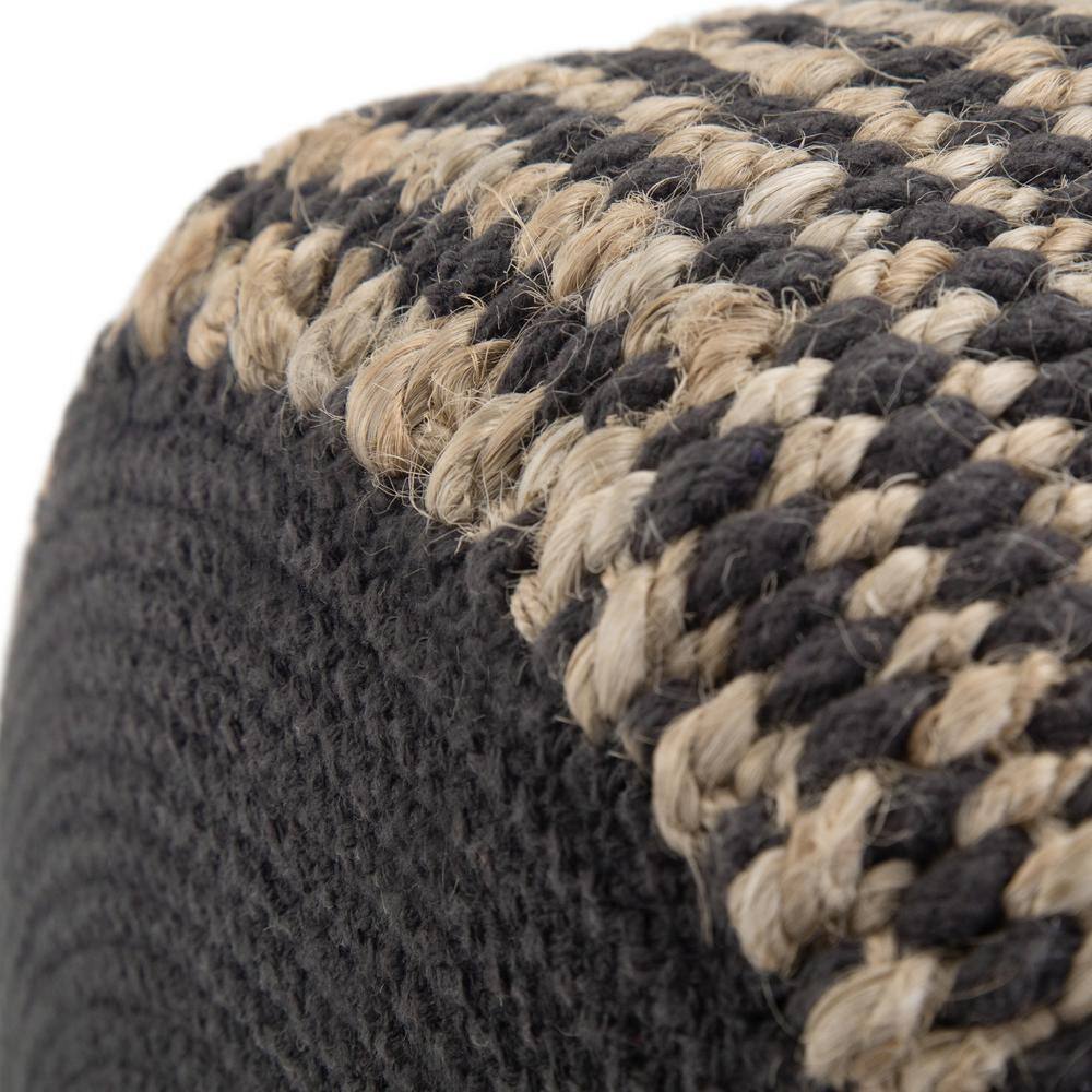 Natural and Black Round Braided Jute Pouf