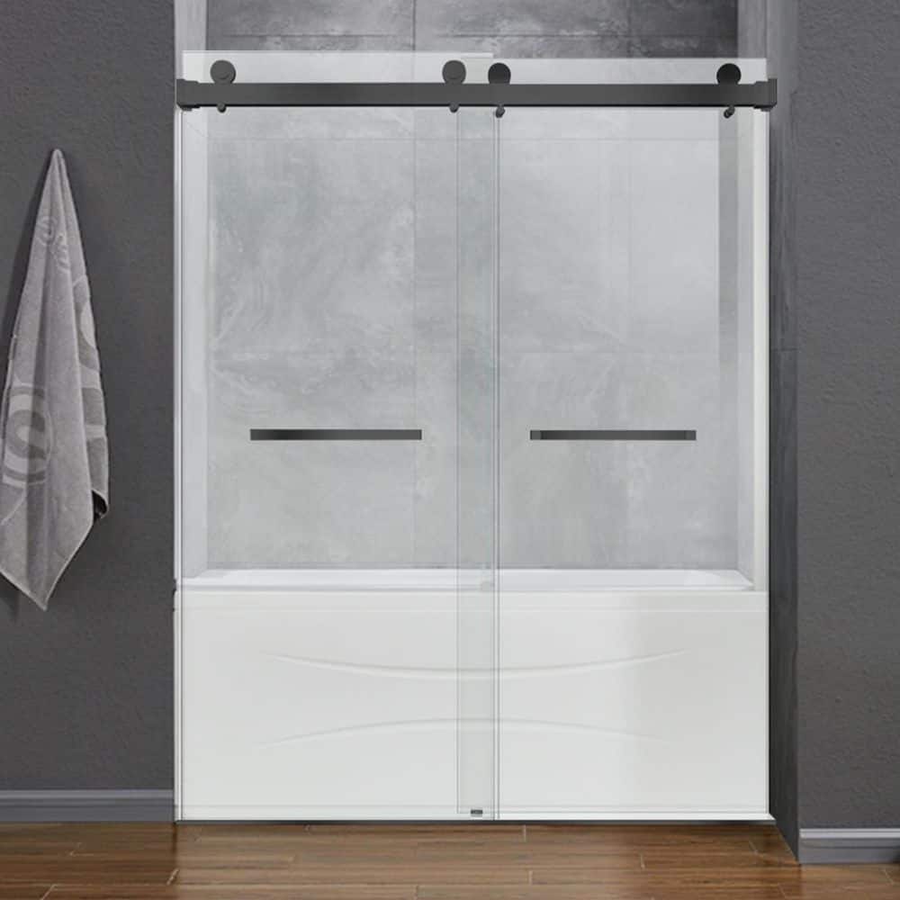 56 in.-60 in. W x 76 in. H Double Sliding Frameless Shower Door Matte Black w/Smooth Sliding,3/8 in.(10mm)Tempered Glass price history on PriceWatchPro