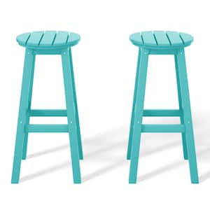 Laguna 29 in. HDPE Plastic All Weather Backless Round Seat Bar Height Outdoor Bar Stool in Turquoise (Set of 2)