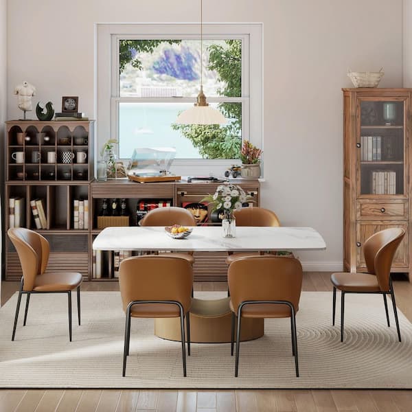 Set of 6 Modern Comfortable Upholstered Artificial Leather Dining Chair for Kitchen Dining Room, Coffee Brown