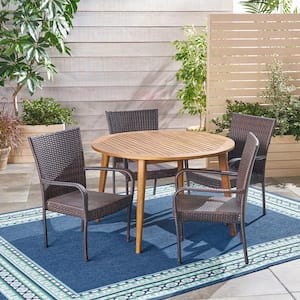 Reina Multi-Brown 5-Piece Wood and Faux Rattan Outdoor Dining Set