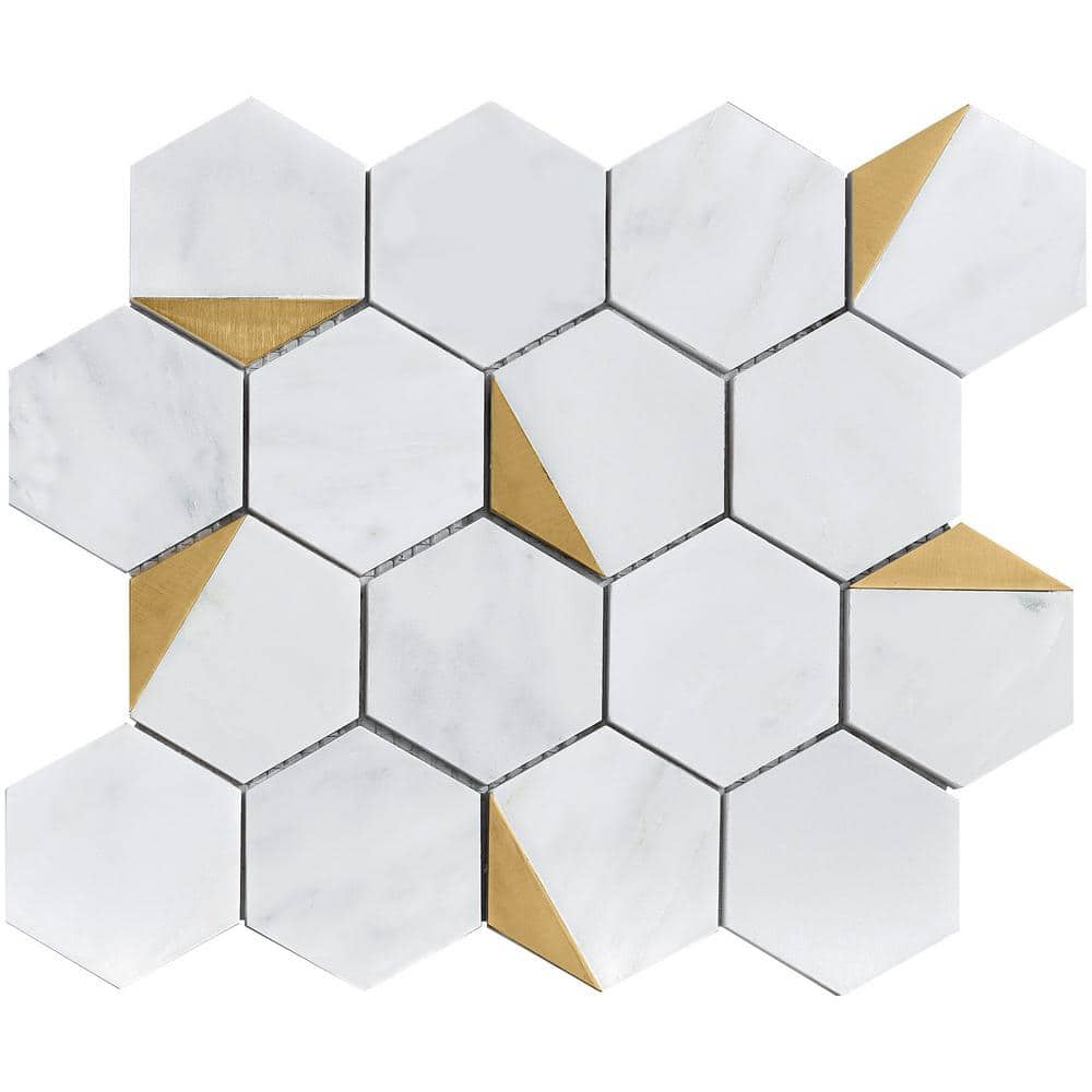 MOLOVO Natural Blanco White Gold 10.2 in. x 11.78 in. Hexagon Polished  Marble Mosaic Tile (8.4 sq. ft./Case) NBG-1 - The Home Depot