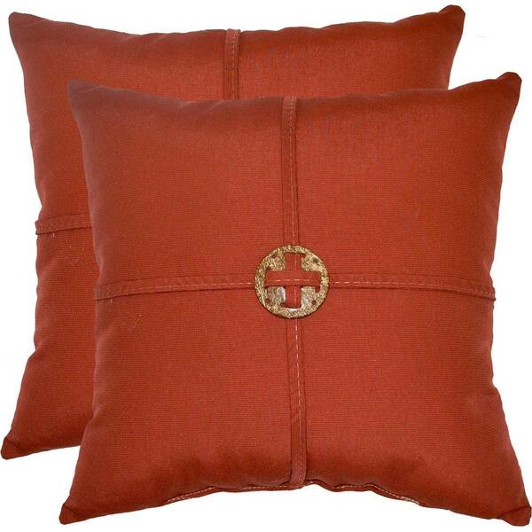 Hampton Bay Red Tweed with Button Outdoor Throw Pillow (2-Pack)