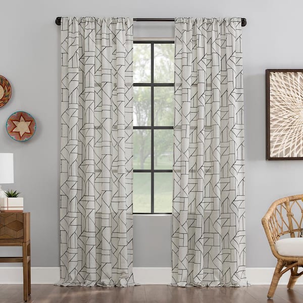 Sun Zero Capri Black/Linen Polyester Blend 50 in. W x 63 in. L Rod Pocket Light Filtering Curtain (Single Panel)