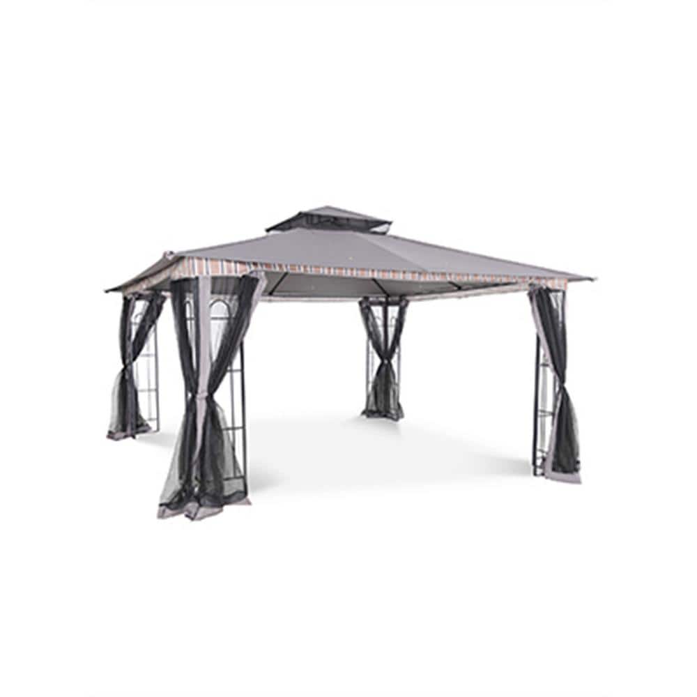 11 ft. x 13 ft. Patio Gazebo with Double-Tier Roof and Shelves-Perfect for 