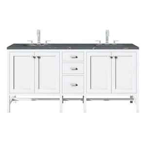 Addison 72.0 in. W x 23.5 in. D x 35.5 in. H Double Bath Vanity in Glossy White with Parisien Bleu Quartz Top
