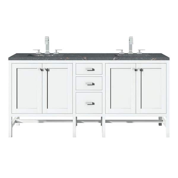 James Martin Vanities Addison 72.0 in. W x 23.5 in. D x 35.5 in. H Double Bath Vanity in Glossy White with Parisien Bleu Quartz Top