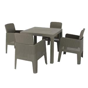 LUCCA Grey 5-Piece Plastic Outdoor Dining Set with Beige Cushions