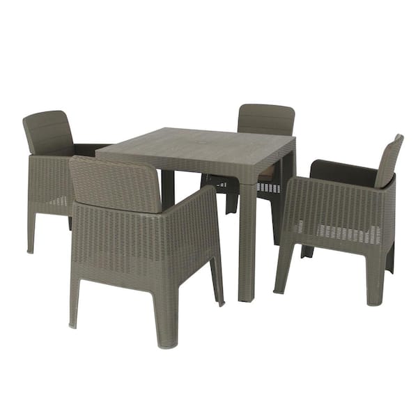 DUKAP LUCCA Grey 5-Piece Plastic Outdoor Dining Set with Beige Cushions