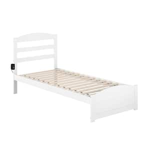 Warren 38-1/4 in. W White Twin Extra Long Solid Wood Frame with Footboard and USB Device Charger Platform Bed