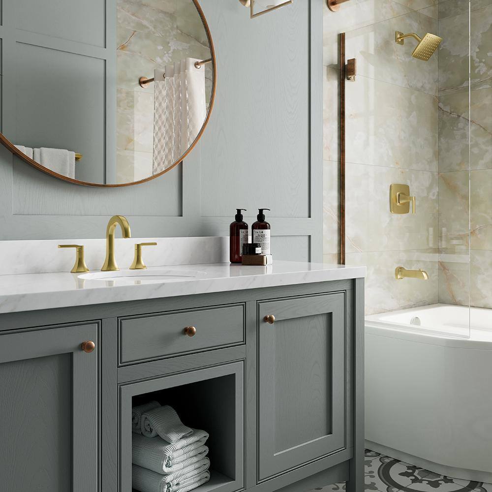 Vaneri Brushed Gold Widespread Bathroom Faucet with Metal Handles