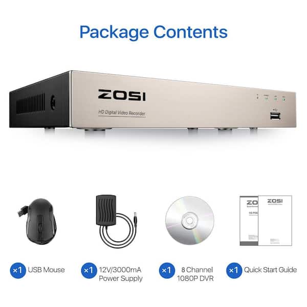 ZOSI 8-Channel 1080p Surveillance DVR Recorder No Hard Drive