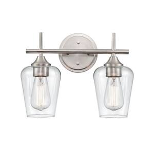 Ashford 13.75 in. 2-Light Brushed Nickel Vanity Light with Clear Glass Shade