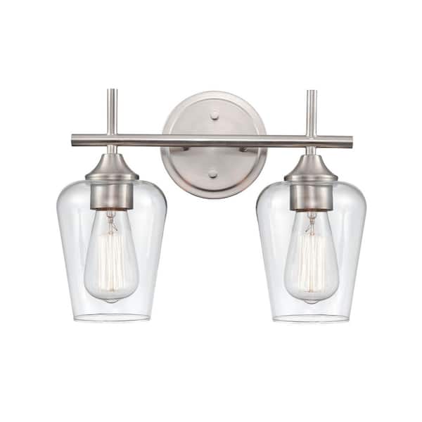 Millennium Lighting Ashford 13.75 in. 2-Light Brushed Nickel Vanity Light with Clear Glass Shade