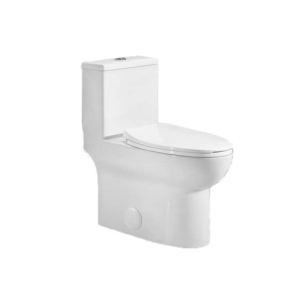 1-Piece 1.1/1.60 GPF Dual Flush Elongated Round Toilet in Glossy White, Seat Included