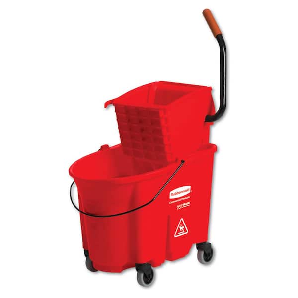 Rubbermaid Wave Brake 35 Qt. Mop Bucket and Side-Press Red Wringer Combo