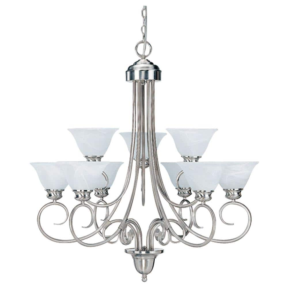 Volume Lighting Troy 9-Light Brushed Nickel Interior Chandelier with  Alabaster Glass Bell Shades V2539-33 - The Home Depot