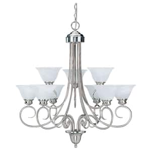 Brushed Nickel And Alabaster Glass Chandelier/Pendant 15.25" X 23" 