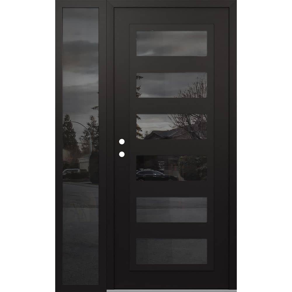 C9 48 in. x 80 in. Black P Right-Hand/Inswing Mirrored Glass Black/Black Sidelite Steel Prehung Front Door price history on PriceWatchPro