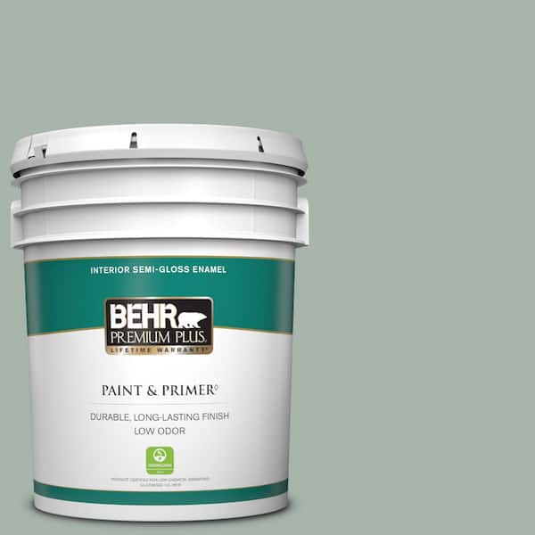 BEHR PREMIUM PLUS 5 gal. #PMD-100 Aquatone Semi-Gloss Enamel Low Odor Interior Paint & Primer