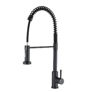 Single-Handle Deck Mount Pull Down Sprayer Kitchen Faucet with Deckplate Included in Stainless Steel Matte Black