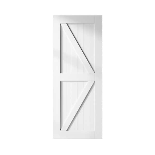 HOMACER 40 in. x 84 in. K-Frame White Solid Natural Pine Wood Panel Interior Sliding Barn Door Slab with Frame
