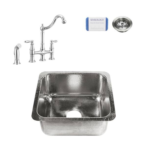 SINKOLOGY Wilson Undermount Stainless Steel 17 in. Single Bowl Bar Prep Sink with Pfister Bridge Faucet in Polished Chrome