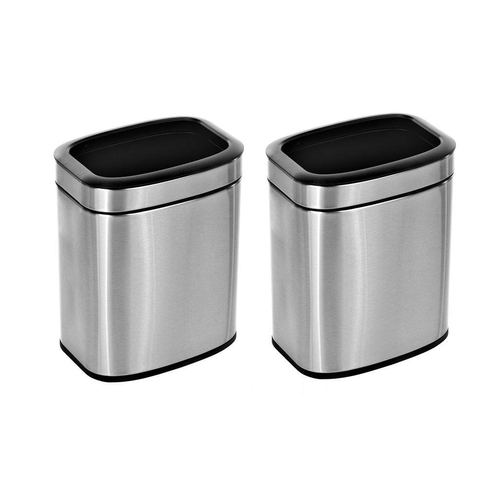 Compact Brushed Stainless Steel Rectangular Office Trash Can Set