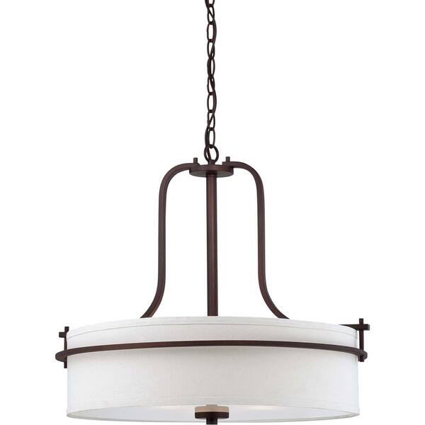 Illumine 4-Light Venetian Bronze Pendant with White Linen Shade