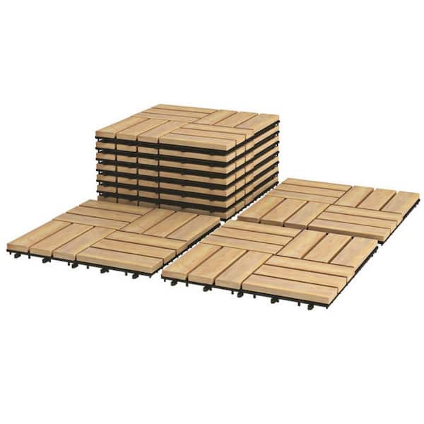 Cisvio 12 in. x 12 in. Acacia Wood Interlocking Check Deck Tiles (10-Pieces)