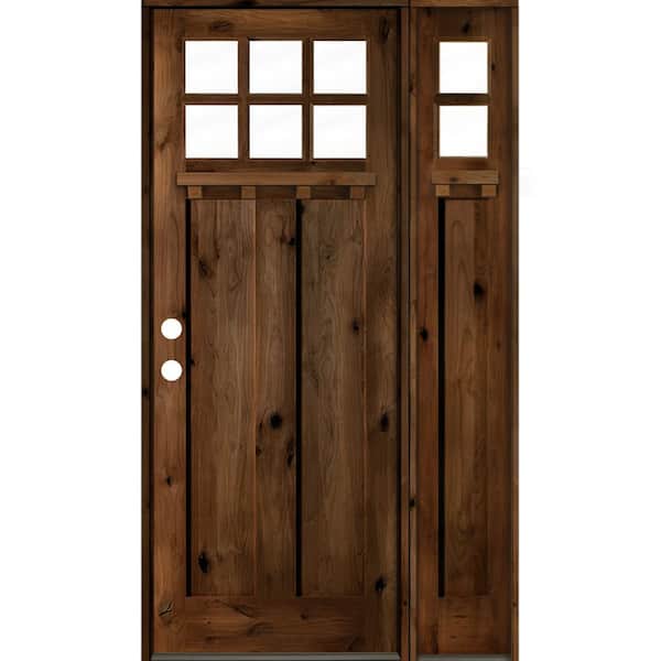 Krosswood Doors 56 in. x 96 in. Craftsman Alder 2 Panel Right-Hand 6 Lite Clear Glass DS Provincial Wood Prehung Front Door/Sidelite