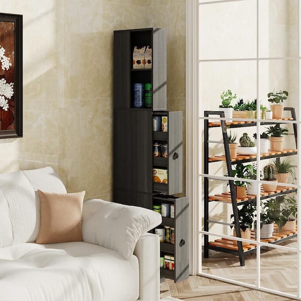 FUFU&GAGA Charcoal Wood 72.8 in. Accent Cabinet with Shelves,Side