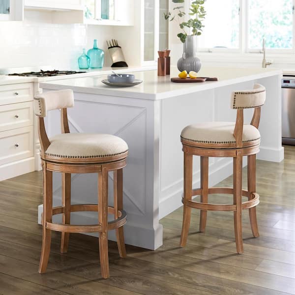 Hanover Weathered Brown and Beige Bar Height Stool (2-Pack) with Cusioned Seat