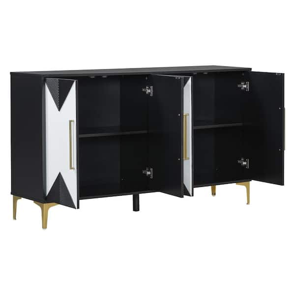 COWLOWN 59.8 in. W x 15.7 in. D x 34.6 in. H Bathroom Black+White Linen Cabinet
