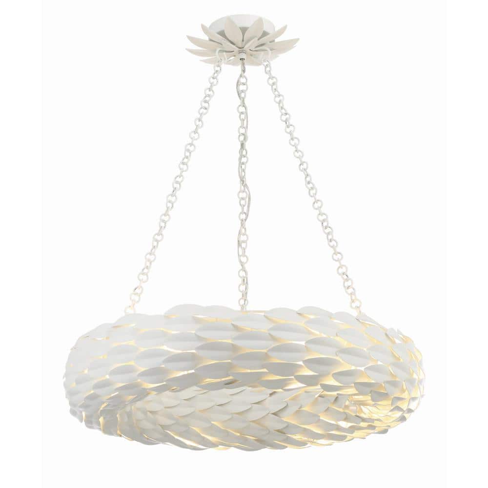 Matte White Wrought Iron 6-Light Candle Chandelier