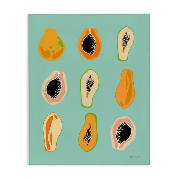 Papaya Fruits on Blue by Yvette St. Amant Unframed Food Graphic Art Print 30 in. x 24 in.