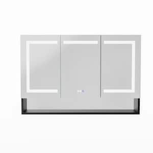 48 in. W x 32 in. H Rectangular Black Aluminum Recessed/Surface Mount Medicine Cabinet with Mirror, LED and Clock