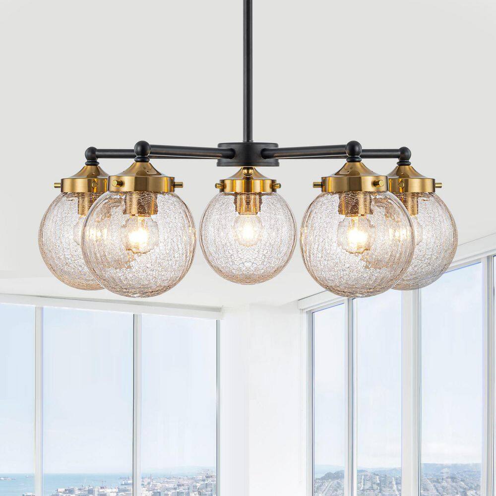 22.44 in. 5-Light Modern Black Branch Chandelier with Clear Cracked Glass Shades for Kitchen Island, Living Room price history on PriceWatchPro