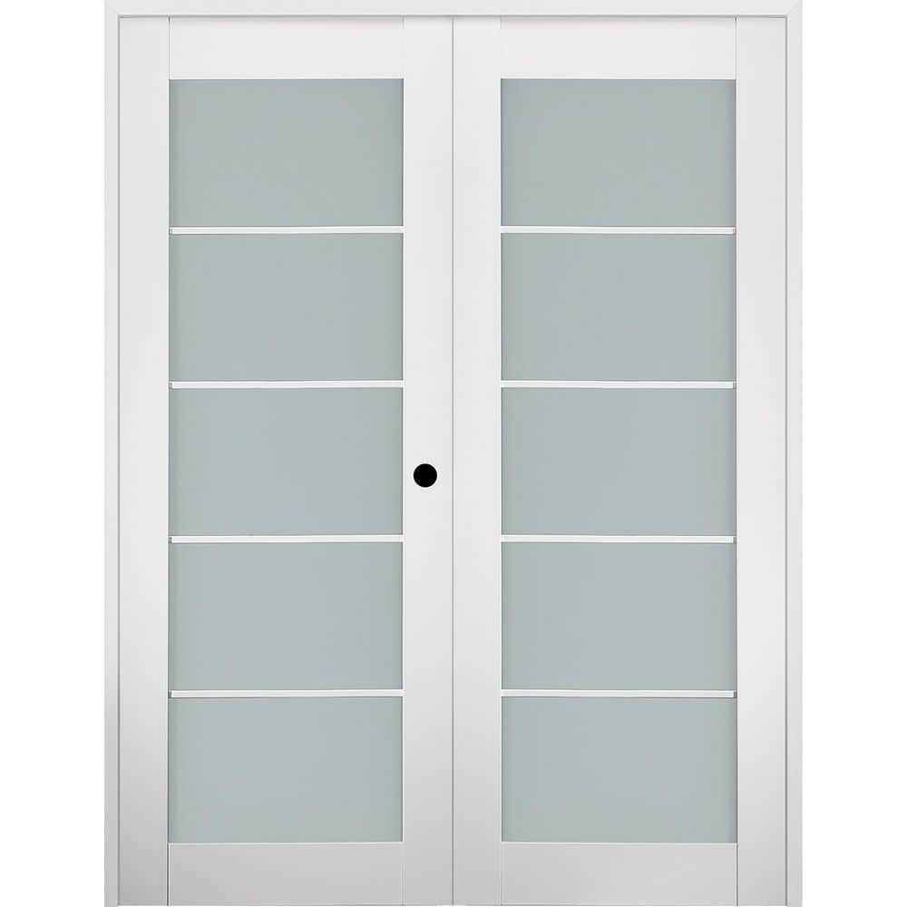 Smart Pro 5 Lite N 56 in. x 84 in. Left 5-Lite Frosted Glass Polar White Wood Composite Double Prehung French Door price history on PriceWatchPro